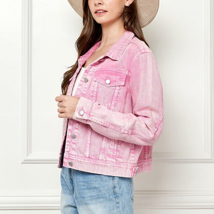 Veveret Button Up Cropped Denim Jacket