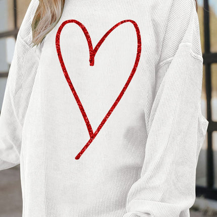 Valentine’s Day Glitter Heart Corded Sweatshirt