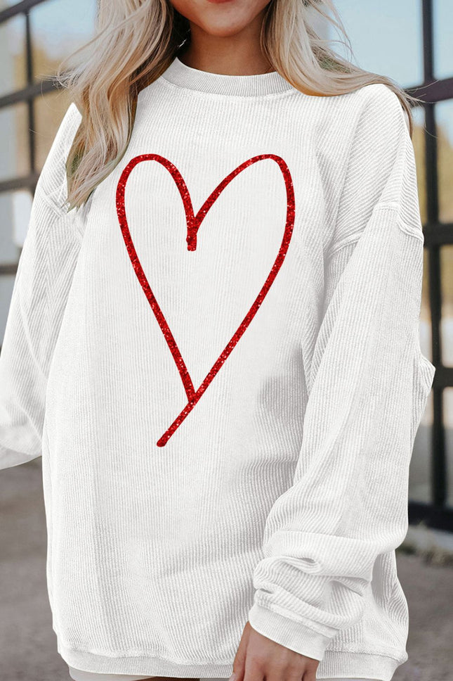 Valentine’s Day Glitter Heart Corded Sweatshirt