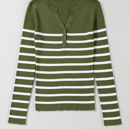 Striped Contrast Long Sleeve Knit Top