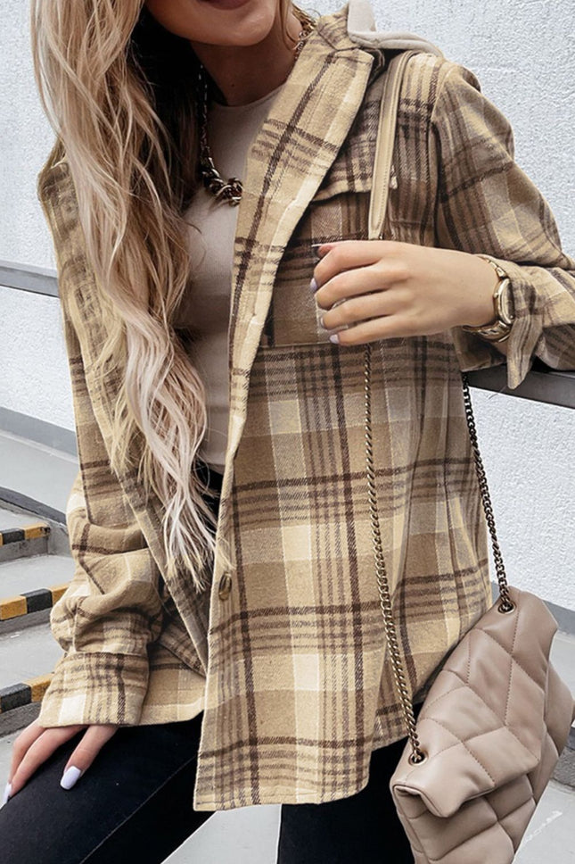 Plaid Button Up Long Sleeve Hooded Jacket