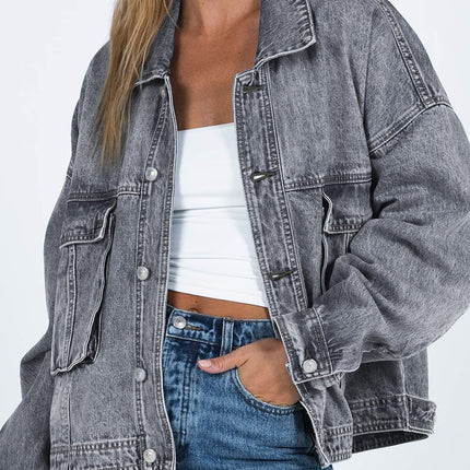 Collared Neck Button Up Denim Jacket