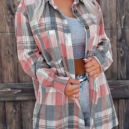 Pocketed Plaid Collared Neck Shacket