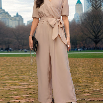 Tied Short Sleeve Wide Leg Jumpsuit