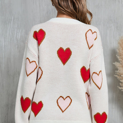 Angel Wings Contrast Heart Round Neck Long Sleeve Sweater