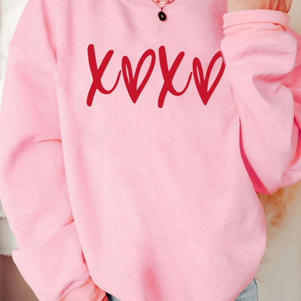 Valentine’s Day XOXO Round Neck Drop Shoulder Sweatshirt