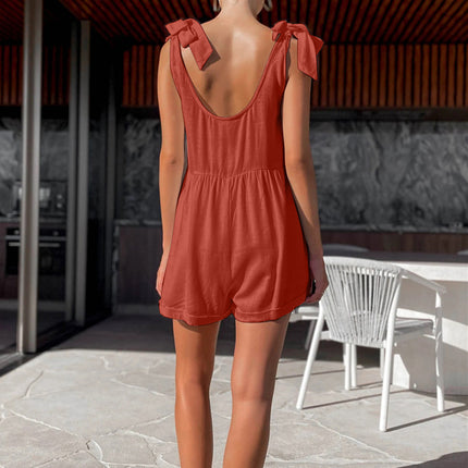Full Size Scoop Neck Tie Shoulder Romper