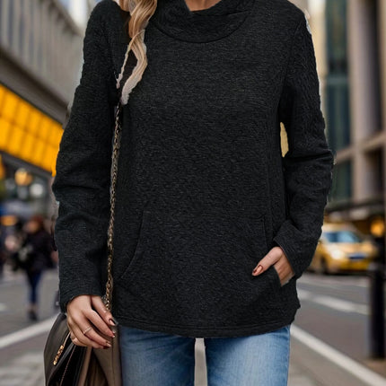 Pocketed Turtleneck Long Sleeve Sweatshirt