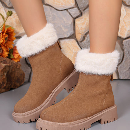 Faux Fur Trim Suede Platform Boots