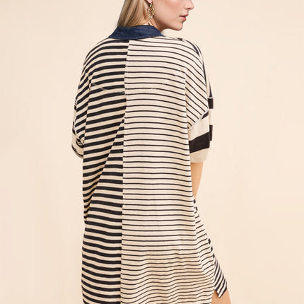 Exposed Seam Striped Half Sleeve Mini Dress