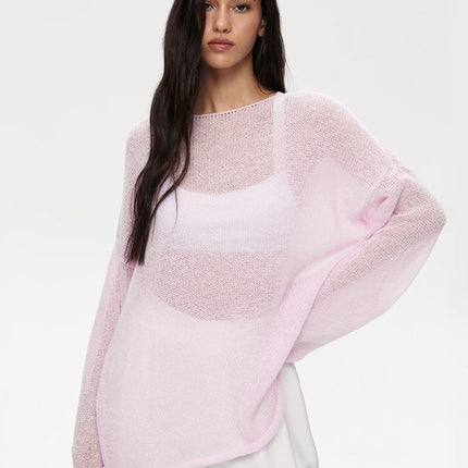 Round Neck Long Sleeve Knit Cover Up