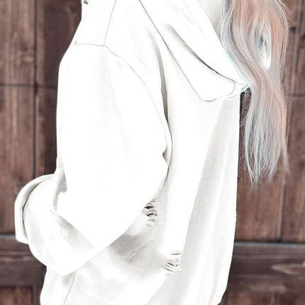 Distressed Drawstring Long Sleeve Hoodie