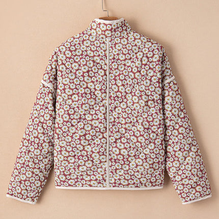 Floral Snap Down Mock Neck Coat