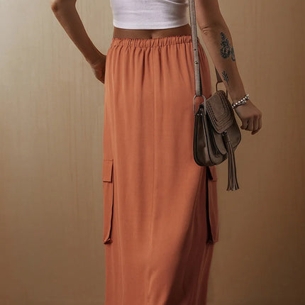 Drawstring Maxi Skirt with Pockets