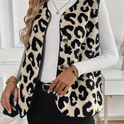 Leopard Button Up Sherpa Vest