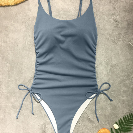 Drawstring Scoop Neck Sleeveless One-Piece Swimwear