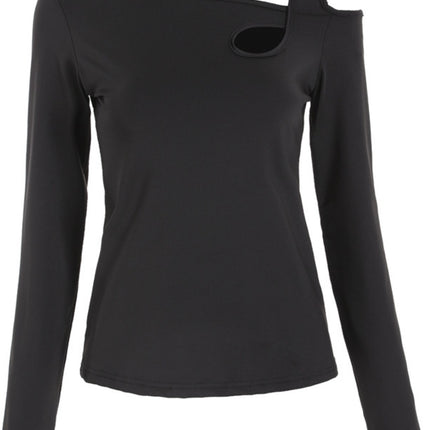 Cutout Asymmetrical Neck Long Sleeve T-Shirt