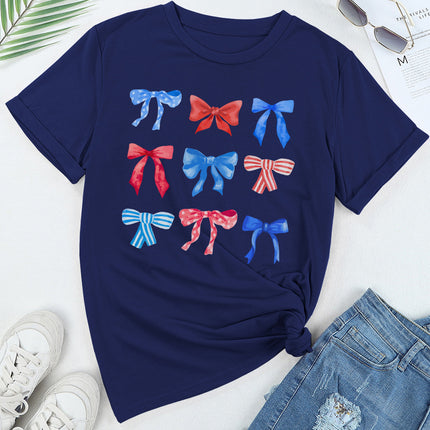 Bow Graphic Round Neck Short Sleeve T-Shirt