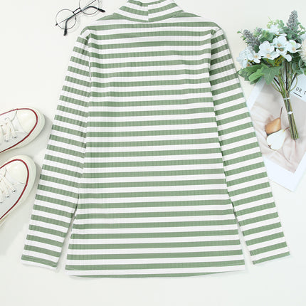 Double Take Striped Mock Neck Long Sleeve Top