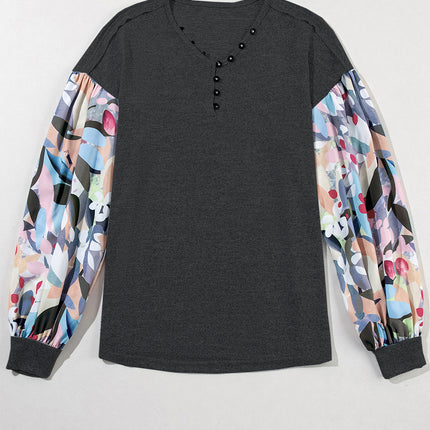 Printed V-Neck Long Sleeve Blouse