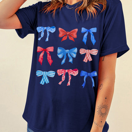 Bow Graphic Round Neck Short Sleeve T-Shirt