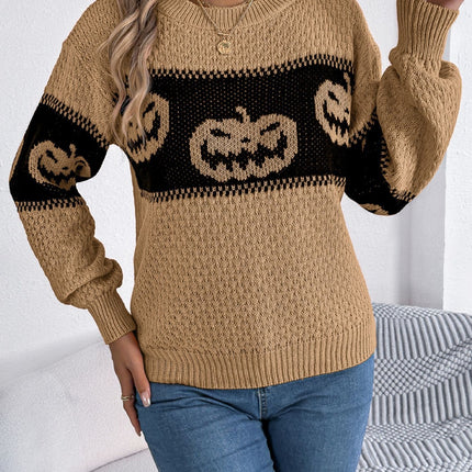 Pumpkin Round Neck Long Sleeve Sweater