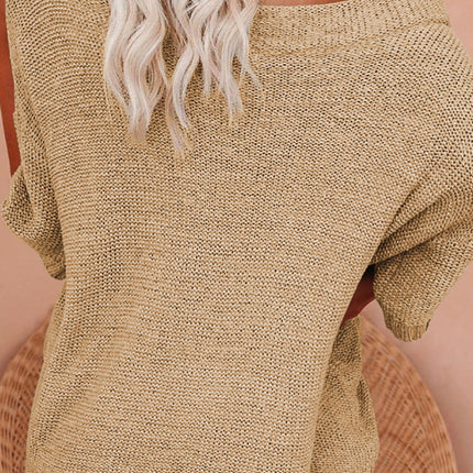 Round Neck Drop Shoulder Top and Shorts Sweater Set