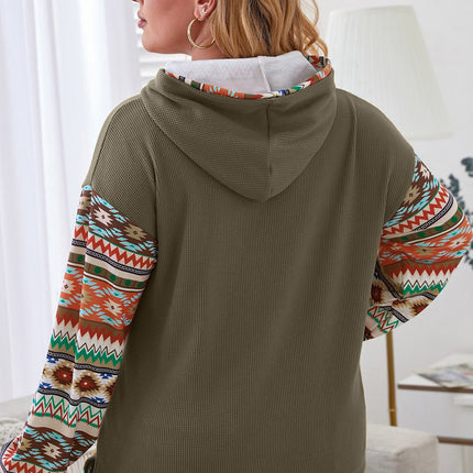 Plus Size Waffle-Knit Geometric Dropped Shoulder Hoodie