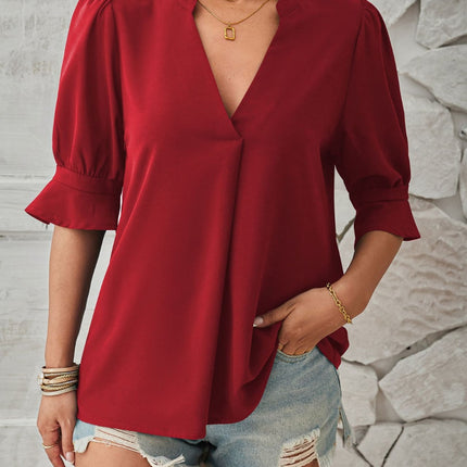 Notched Half Sleeve Blouse