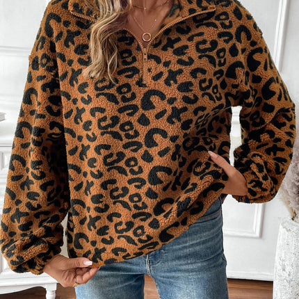 Leopard Half Zip Long Sleeve Sweatshirt