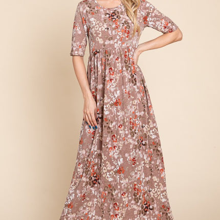 BOMBOM Printed Shirred Maxi Dress