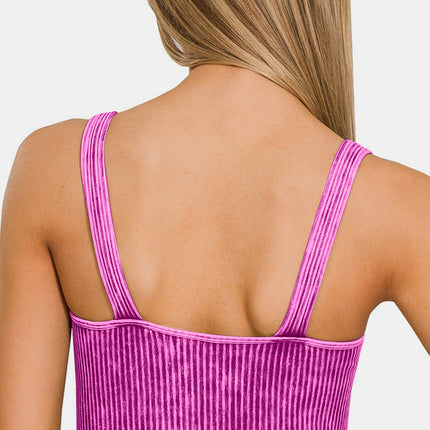 Zenana Washed Ribbed Cropped V-Neck Tank