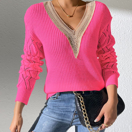 Openwork V-Neck Long Sleeve Sweater