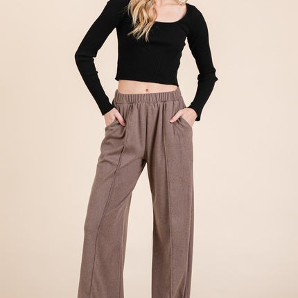 BOMBOM Elastic Waist Wide Leg Pants with Pockets