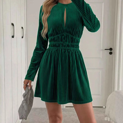 Ribbed Keyhole Long Sleeve Mini Dress