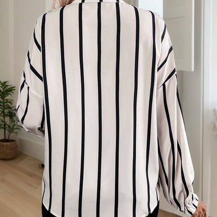 Perfee Striped Collared Neck Long Sleeve Shirt