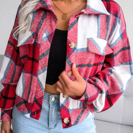 Plaid Collared Neck Long Sleeve Jacket