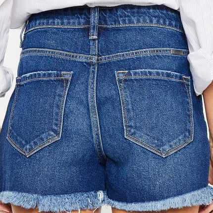 Kancan High Rise Frayed Hem Denim Shorts