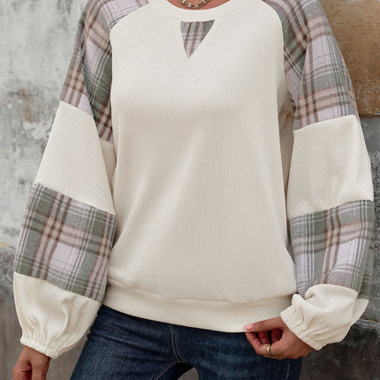 Plaid Round Neck Long Sleeve Sweatshirt