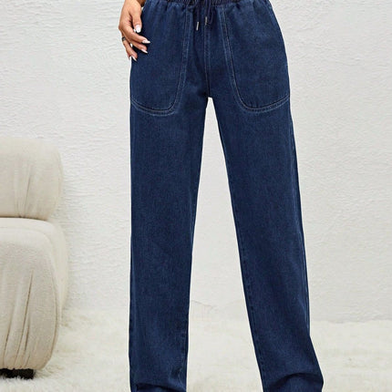 Drawstring Elastic Waist Jeans with Pockets