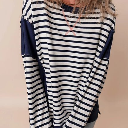 Striped Round Neck Long Sleeve Sweatshirt