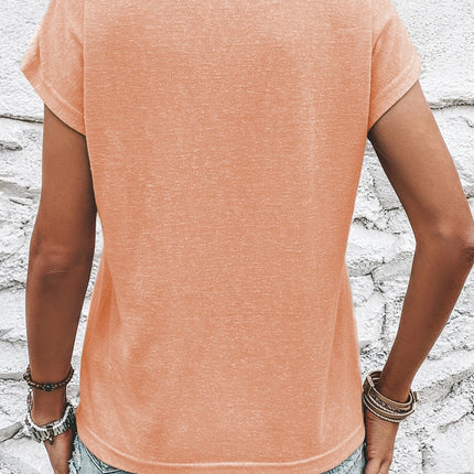 Decorative Button Round Neck Short Sleeve Blouse