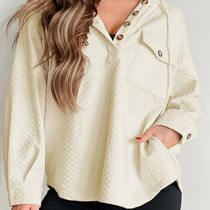 Drawstring Half Button Long Sleeve Hoodie