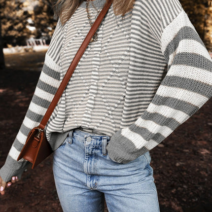 Striped Round Neck Long Sleeve Sweater