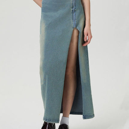 Slit Denim Skirt with Zip