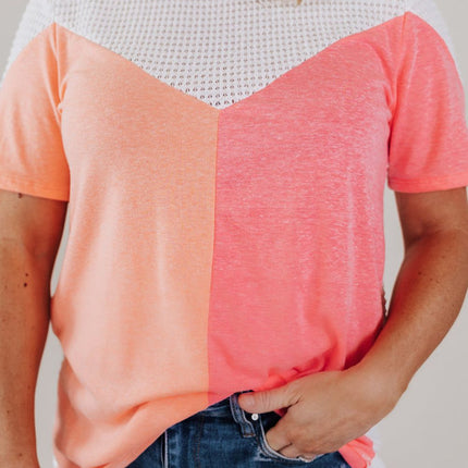 Plus Size Color Block Round Neck Short Sleeve T-Shirt