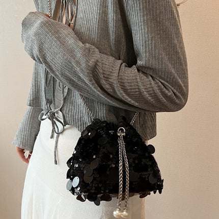 Drawstring Sequin Crossbody Bag