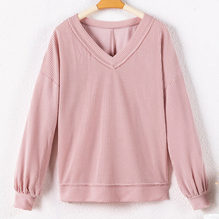 Texture V-Neck Long Sleeve Sweatshirt