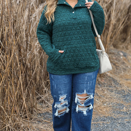 Plus Size Quarter Snap Quilted Sweatshirt