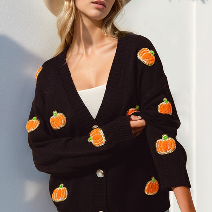 Double Take Full Size Pumpkin Button Up Long Sleeve Cardigan